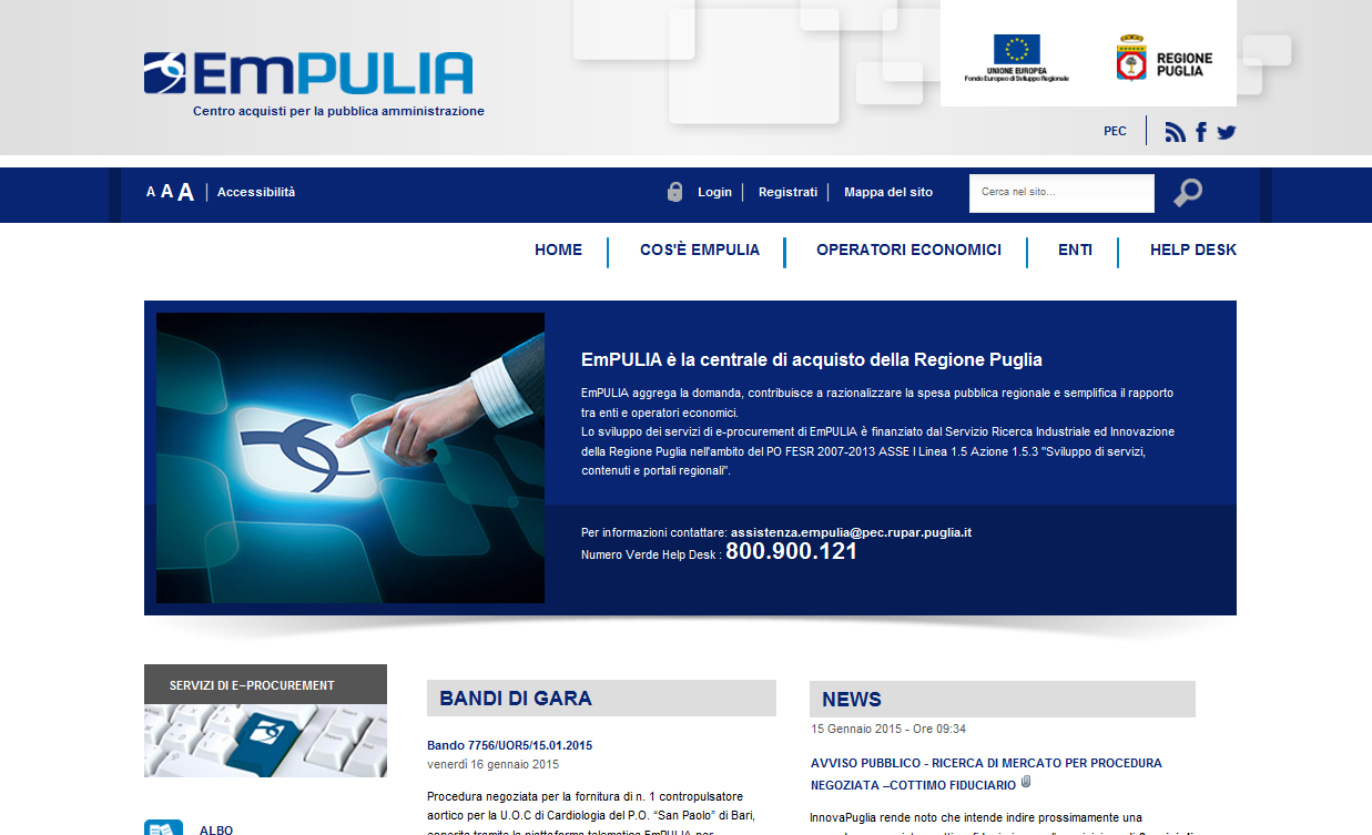 Registrazione piattaforma EmPulia Dalla Home Page del portale EmPULIA è