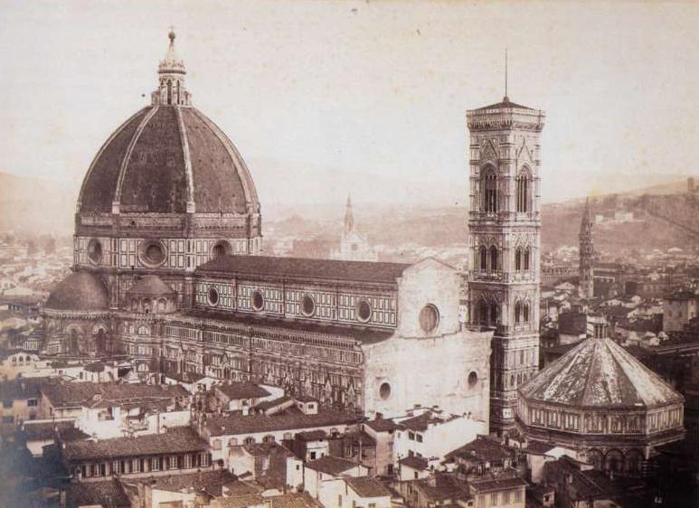Santa Maria del Fiore, Fi concorso1860-67 Iniziata da Arnolfo di Cambio alla fine del Duecento 1472 è realizzata la cupola ma la facciata è ancora incompiuta come accade per molte altre chiese dello