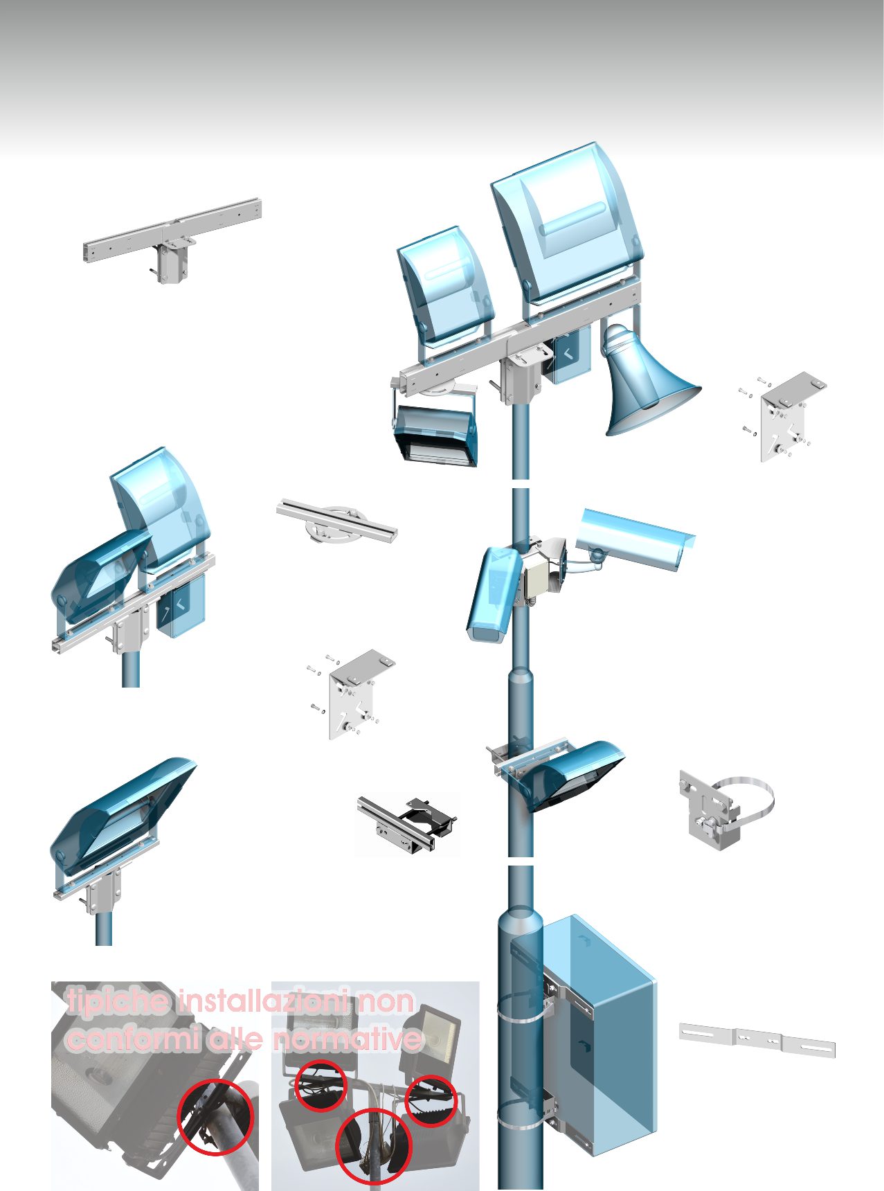 clip la soluzione per tutte le applicazioni a palo certificata completa senza foratura 10 GARANZIA ANNI AT1008W Supporto testa palo d. 60 105 mm barra 1,0 mt AT1012W d.