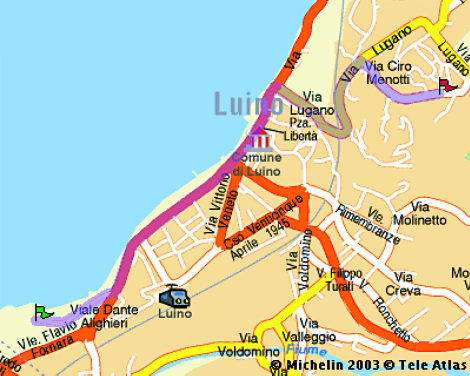 Mappa del percorso urbano (dalla Canottieri Luino alla sede delle gare) Percorso dopo l entrata nell abitato urbano di Luino percorrere Viale Dante (lungo lago) all ultima rotonda, con al centro un