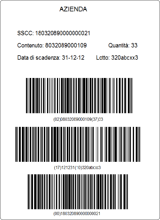 Figura 5-1 Esempio di etichetta logistica completa Per etichette logistiche complete, per le quali cioè è possibile fornire anche informazioni sul contenuto dell unità logistica direttamente all