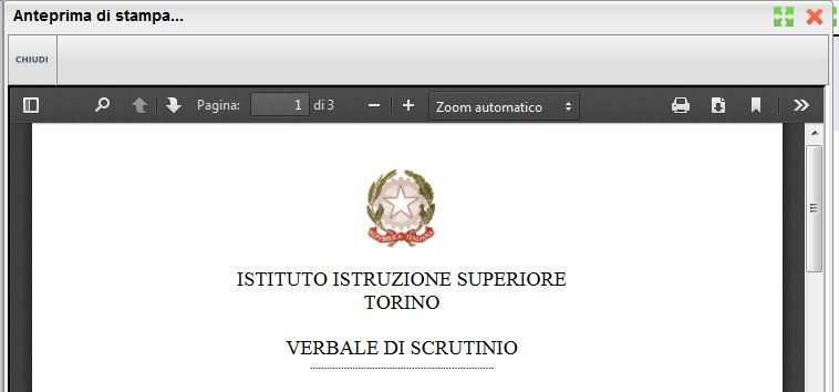 Il Verbale di Scrutinio come proposto dal portale.