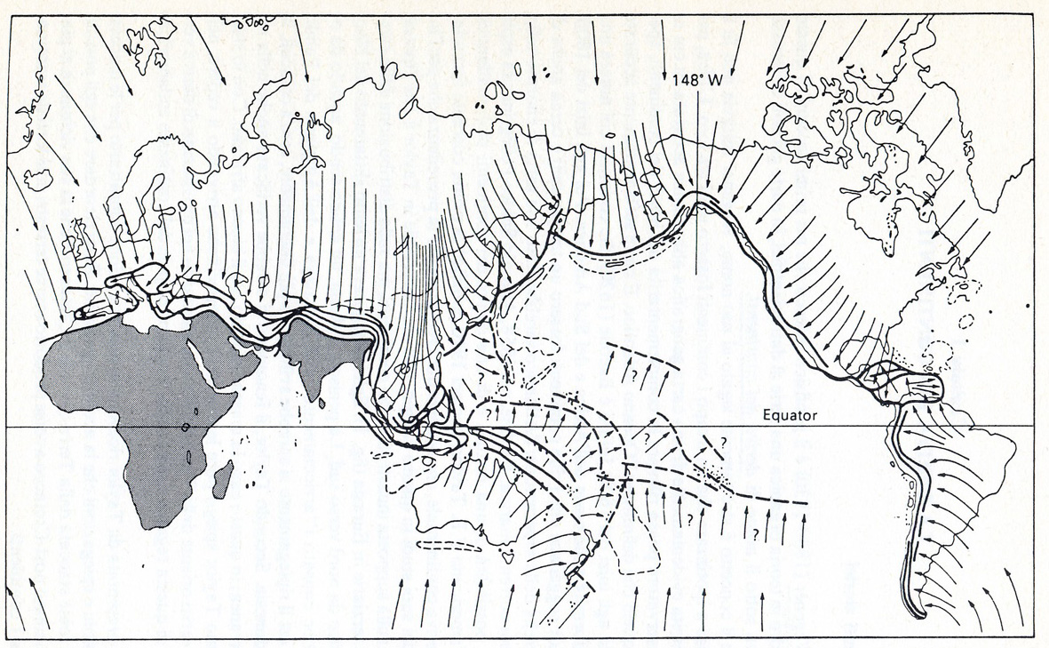 (1910): catene orogeniche e continental drift (frecce)
