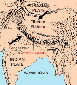 Himalaya Schema della evoluzione cinematica: notare il ruolo passivo del continente all interno della placca