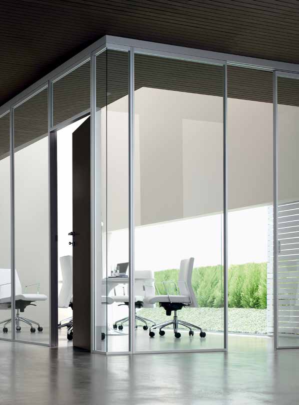 Mitika 44 45 Mitika PARETE WALL UNIT Un ambito ulteriore è quello delle aree ufficio, ambienti che abbinano la trasparenza del vetro, o la sua valenza decorativa, alla funzionalità.