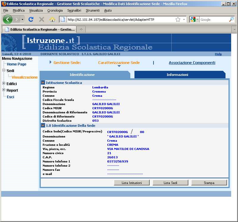 10 Come accedere ai dati SEDE SCOLASTICA