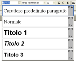 Gli stili Nella barra degli strumenti è possibile selezionare degli stili da applicare al testo.