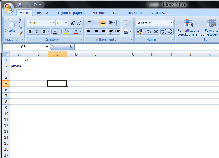 Lavorare con i dati Modificare il contenuto di una cella Selezionando una cella e iniziando a scrivere si sovrascrive il contenuto della cella.