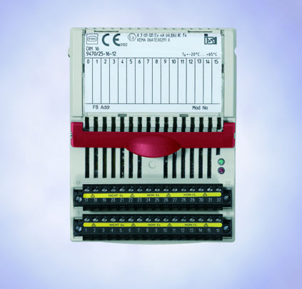 16 canali per contatti e iniziatori NAMUR (EN 60 947-5-6) Versione per la zona 2 per collegare circuiti elettrici secondo Ex nl, Ex na e non Ex Isolamento galvanico tra gli ingressi e il sistema