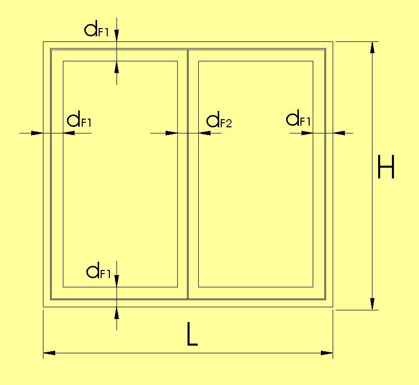 Confronto tra le prestazioni termiche offerte da serramenti costruiti con profilati in alluminio interi (non isolati) e con profilati a taglio termico Fig. 13 Esempio di finestra a due battenti.