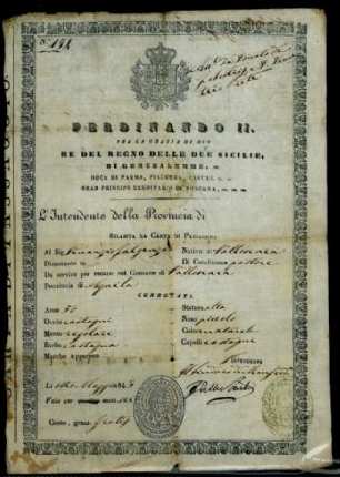 Passaporto di Pietro Santo Visconti rilasciato il 27 marzo 1787.