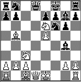 9.Af1-b5+ Il bianco alza ancora il tiro, attaccando il Re nero. Scacco. 9...Re8-f8 Il nero è obbligato a difendere in qualche modo il proprio Re.