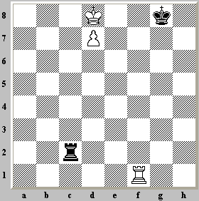 23 Mosca 1936. finale problematico Il Bianco ha un pedone in più, ha un pedone passato in a3 contro uno del nero in c4 1.Ta5+ il piano del bianco sarà fare spazio e uscire con il Re verso g4 1...Re6 2.