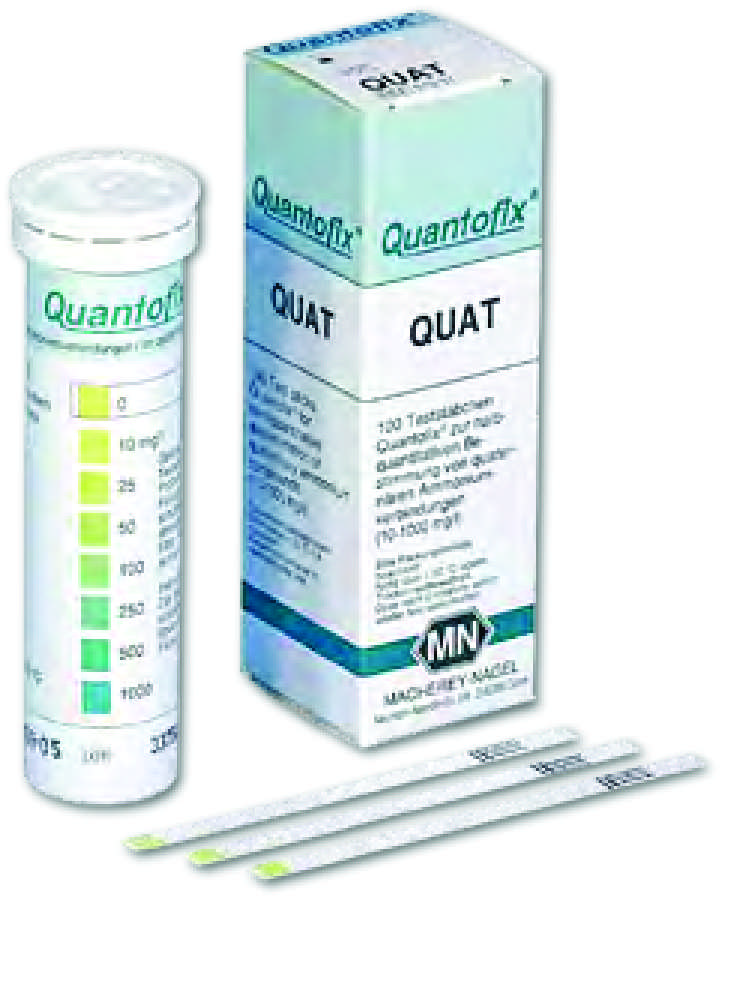 QUANTOFIX QUAT Cod. CM0091337 La striscia è adatta alla determinazione veloce ed affidabile dei composti dell'ammonio quaternario (QUAT) nelle soluzioni.