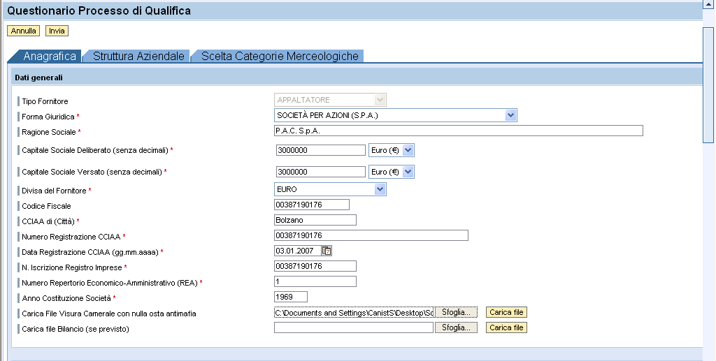 A seguito della selezione del pulsante il sistema, dopo aver controllato che tutti i dati inseriti siano corretti, permetterà di compilare il modulo di Registrazione Self Service (RSS).