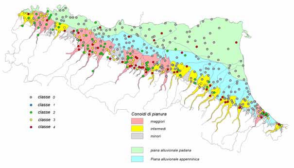 Fig. 13- Classificazione qualitativa stato chimico delle acque sotterranee dell Emilia-Romagna (anno 2002).