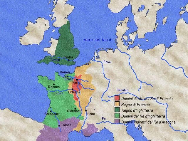 I domini del re d Inghilterra in territorio francese All Inizio del Duecento il re d Inghilterra si trovò a dominare anche gran parte della attuale Francia.