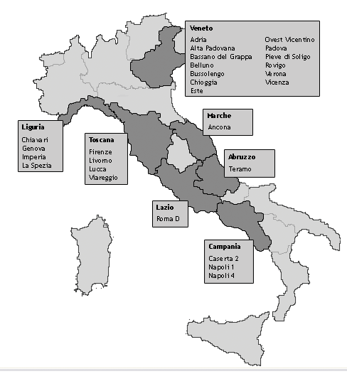 Le ASL partecipanti ad ARNO % della popolazione del campione sul totale della regione Regione %