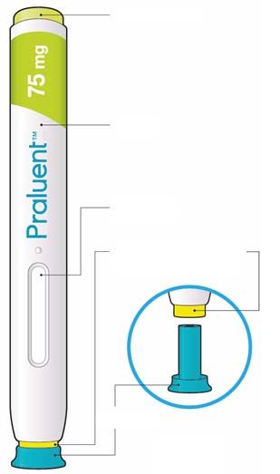 Praluent 75 mg soluzione iniettabile in penna pre-riempita alirocumab Istruzioni per l uso Le parti della penna Praluent sono illustrate in questa immagine.