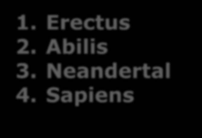 Abilis 3. Neandertal 4.