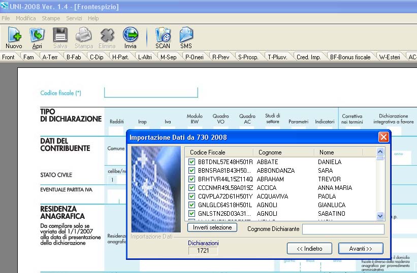 Si apriranno una serie di maschere successive dove cliccando su avanti si arriverà alla fine in una finestra in cui sono elencati tutti i modelli 730 elaborati dal