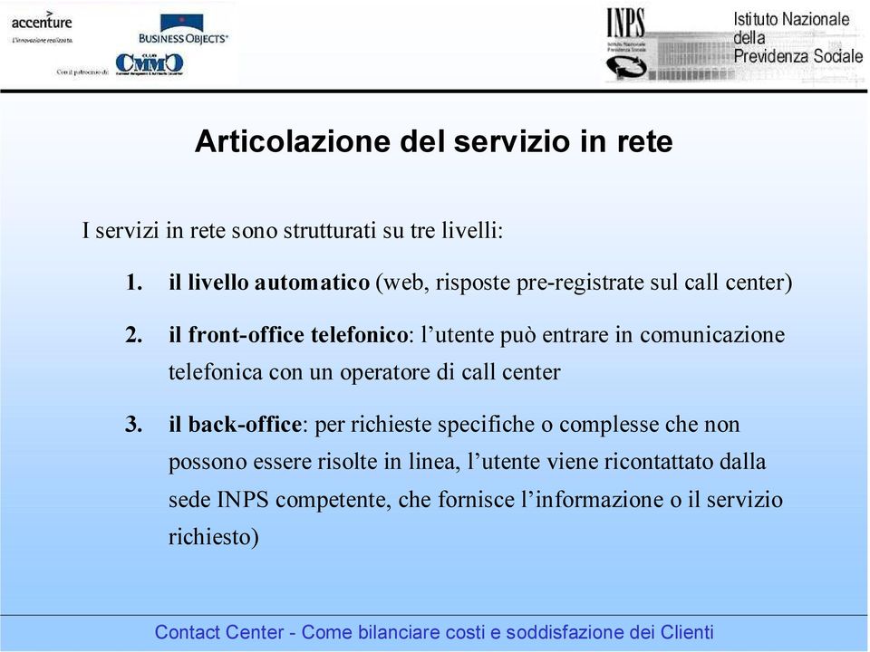 il front-office telefonico: l utente può entrare in comunicazione telefonica con un operatore di call center 3.