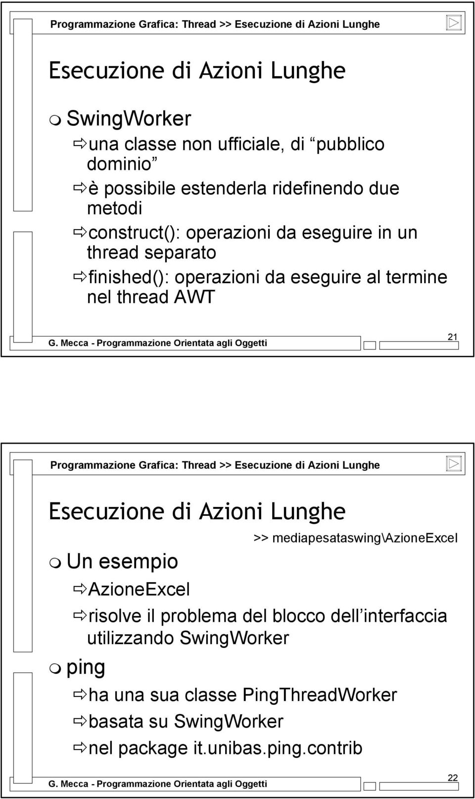 21 Programmazione Grafica: Thread >> Un esempio AzioneExcel risolve il problema del blocco dell interfaccia utilizzando