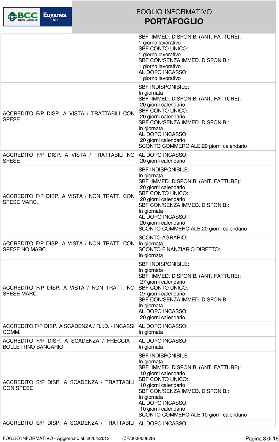 A SCADENZA / TRATTABILI CON FOGLIO INFORMATIVO 1 giorno lavorativo 1 giorno lavorativo 1 giorno lavorativo 1 giorno lavorativo 20 giorni calendario 20 giorni calendario 20 giorni calendario 20 giorni