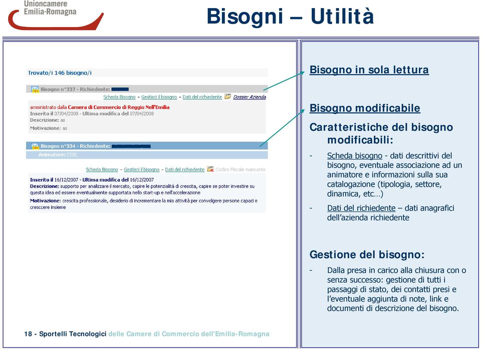 dell azienda richiedente Gestione del bisogno: - Dalla presa in carico alla chiusura con o senza successo: gestione di tutti i passaggi di stato, dei