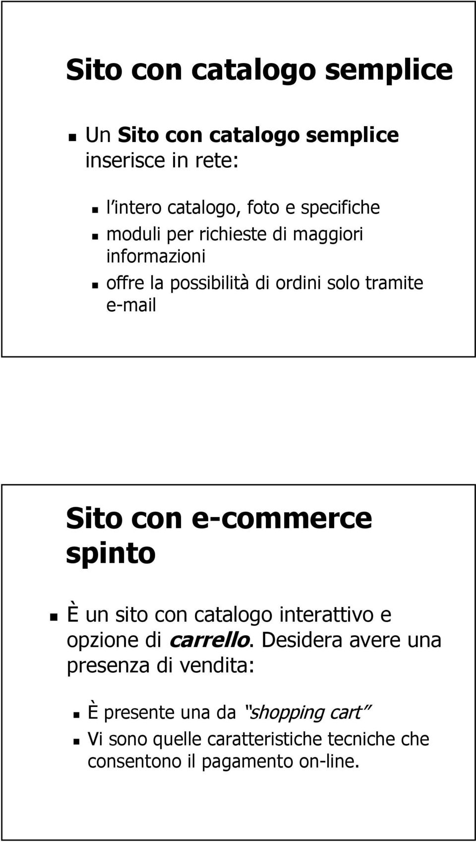 Sito con e-commerce spinto È un sito con catalogo interattivo e opzione di carrello.