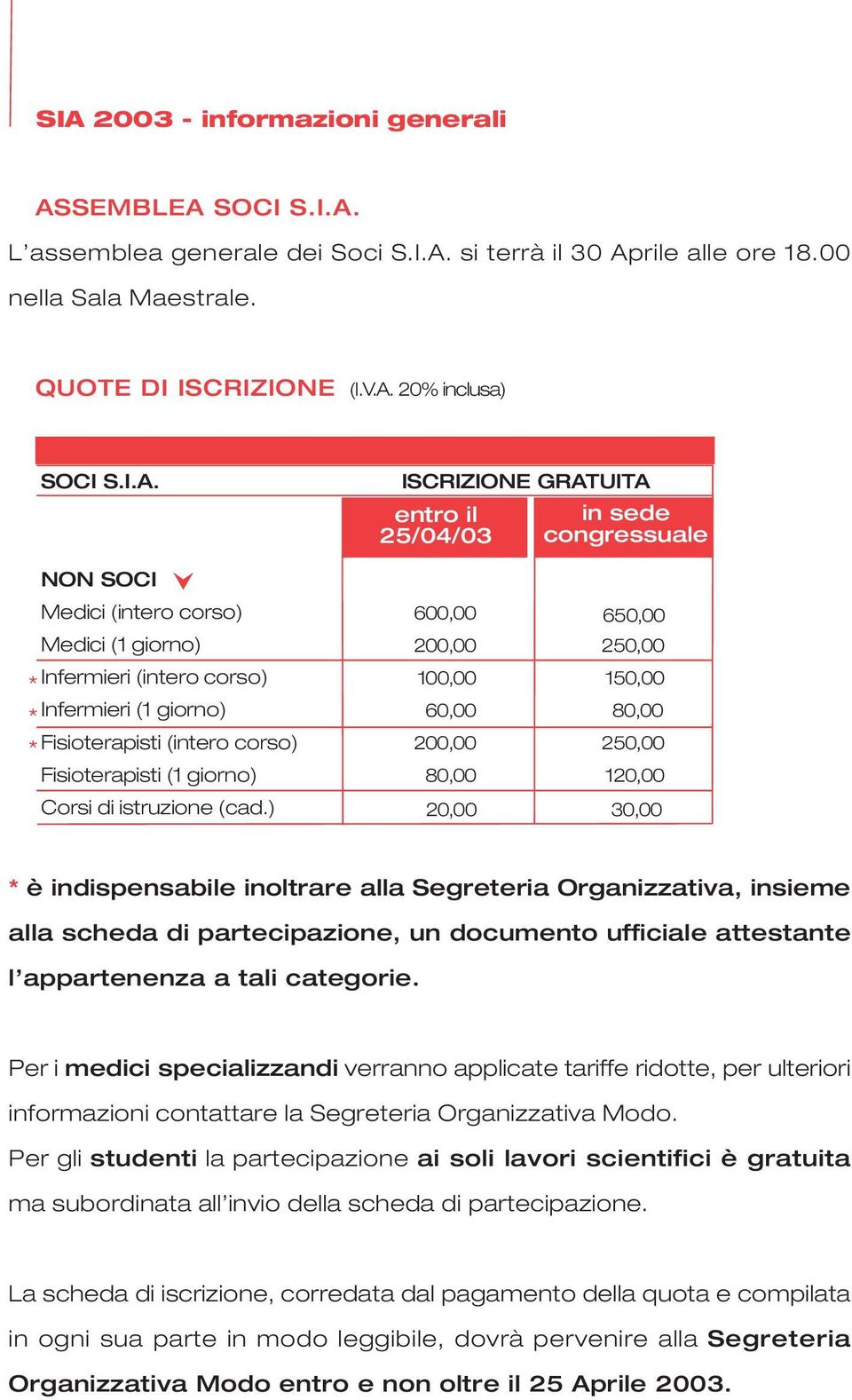 Fisioterapisti (1 giorno) Corsi di istruzione (cad.