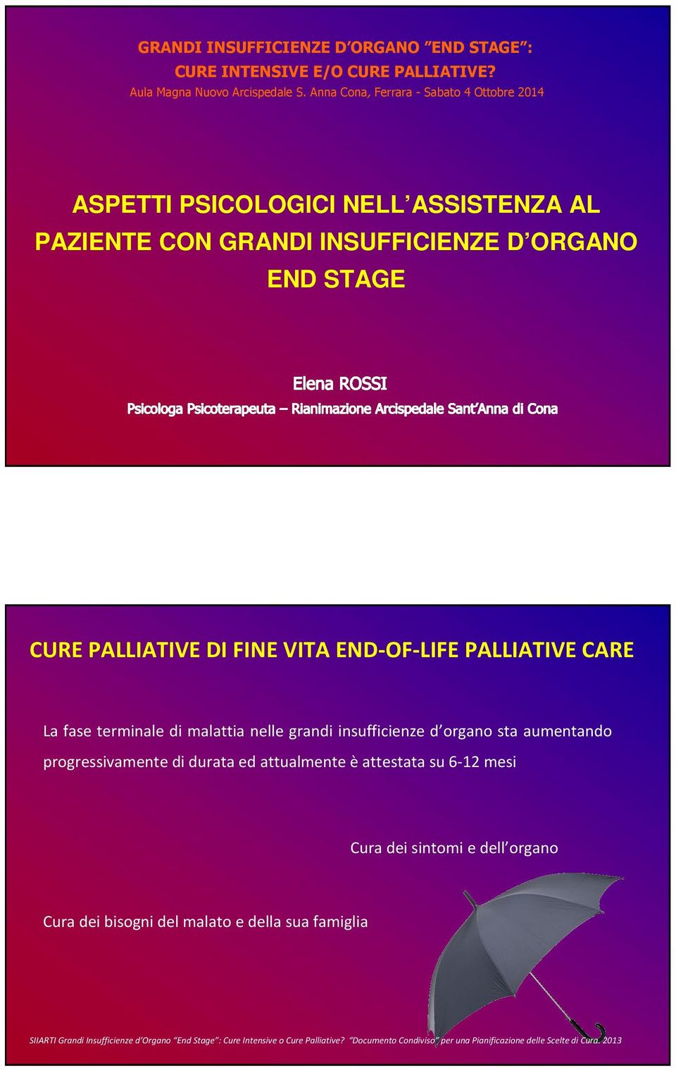 END-OF-LIFE PALLIATIVE CARE La fase terminale di malattia nelle grandi insufficienze d organo sta aumentando progressivamente di durata ed attualmente è attestata su 6-12