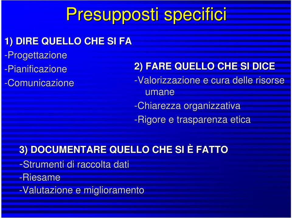 umane -Chiarezza organizzativa -Rigore e trasparenza etica 3) DOCUMENTARE