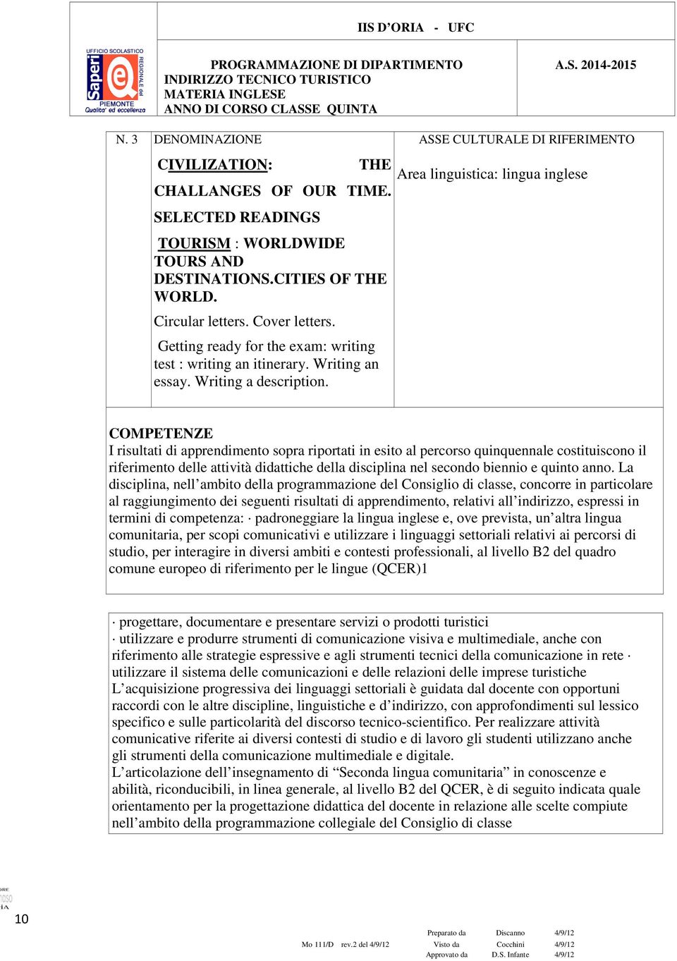 COMPETENZE I risultati di apprendimento sopra riportati in esito al percorso quinquennale costituiscono il riferimento delle attività didattiche della disciplina nel secondo biennio e quinto anno.