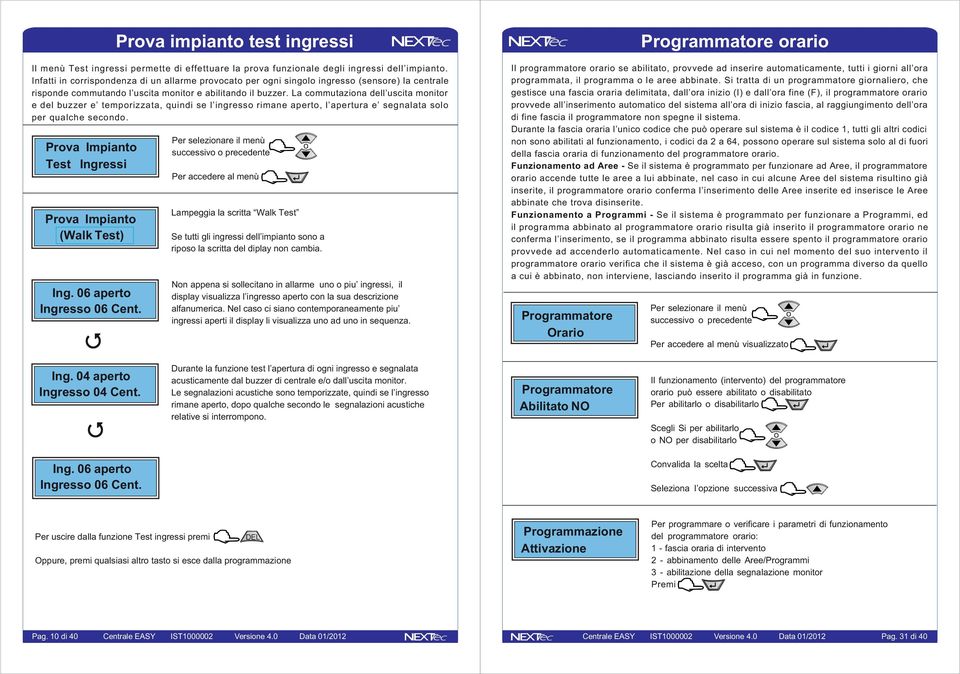La cmmutazina dell uscita mnitr e del buzzer e temprizzata, quindi se l ingress rimane apert, l apertura e segnalata sl per qualche secnd. Prva Impiant Test Ingressi Prva Impiant (Walk Test) Ing.