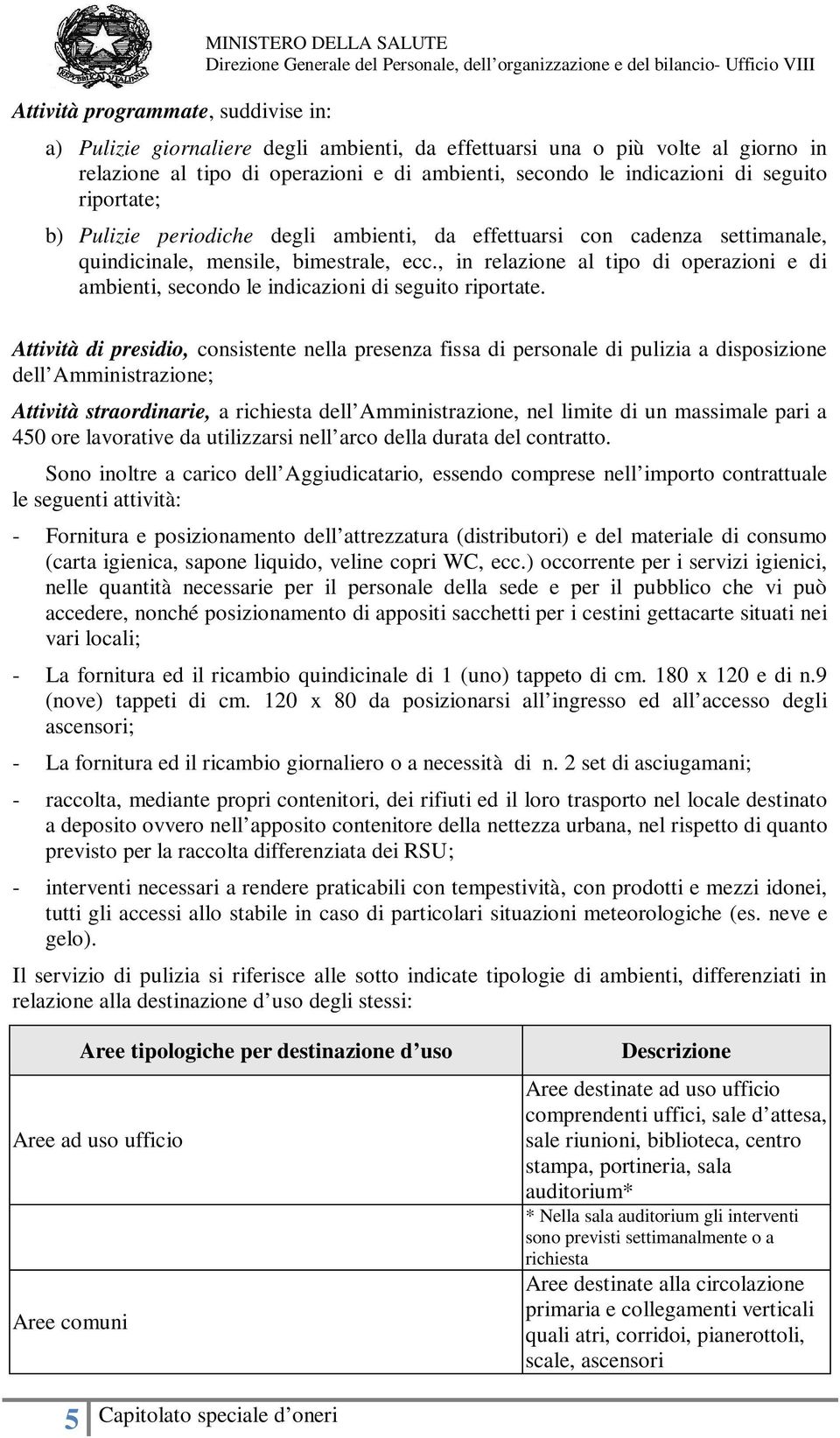 , in relazione al tipo di operazioni e di ambienti, secondo le indicazioni di seguito riportate.