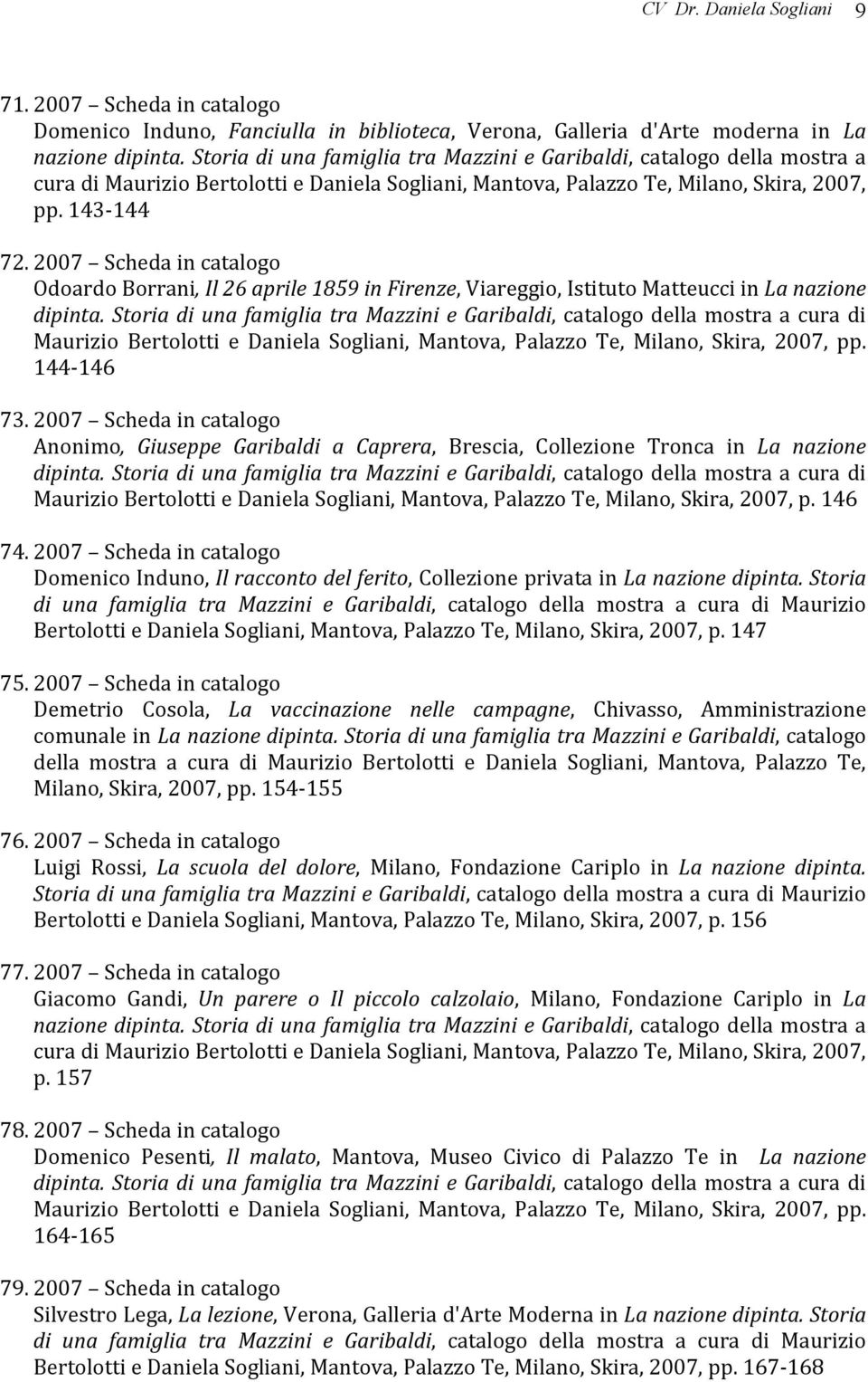 2007 Scheda in catalogo Odoardo Borrani, Il 26 aprile 1859 in Firenze, Viareggio, Istituto Matteucci in La nazione Maurizio Bertolotti e Daniela Sogliani, Mantova, Palazzo Te, Milano, Skira, 2007, pp.