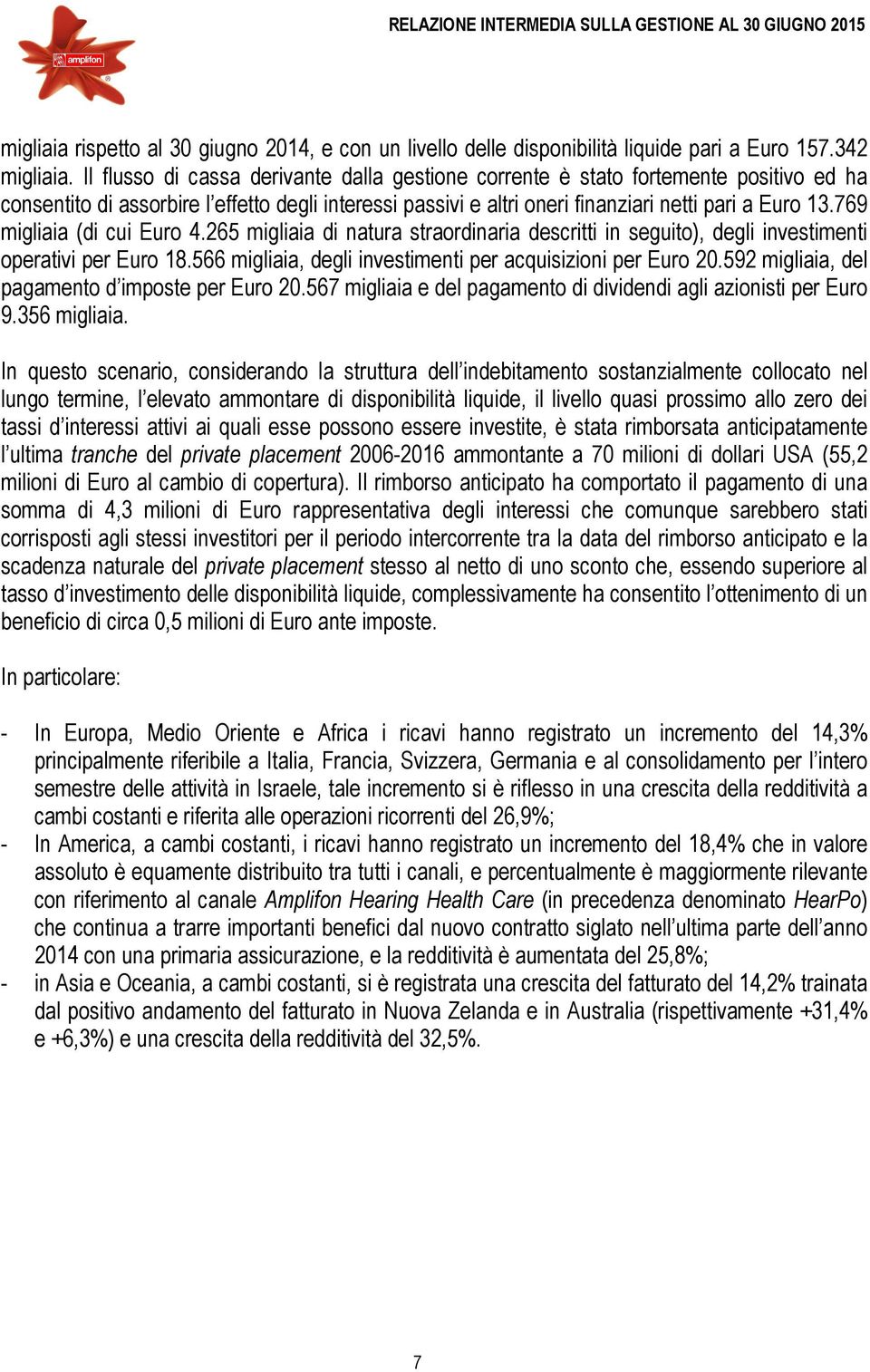 769 migliaia (di cui Euro 4.265 migliaia di natura straordinaria descritti in seguito), degli investimenti operativi per Euro 18.566 migliaia, degli investimenti per acquisizioni per Euro 20.