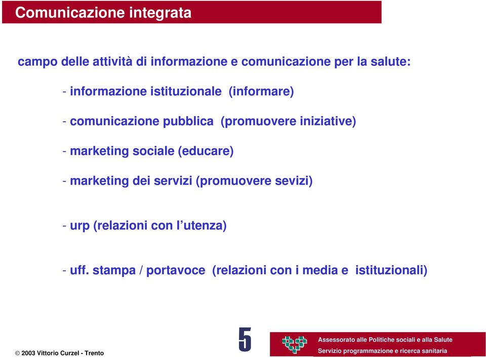 iniziative) - marketing sociale (educare) - marketing dei servizi (promuovere sevizi) -