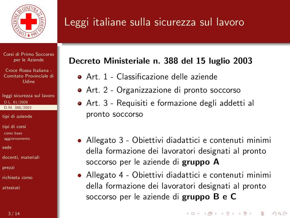 3 - Requisiti e formazione degli addetti al pronto soccorso Allegato 3 - Obiettivi diadattici e contenuti minimi della formazione