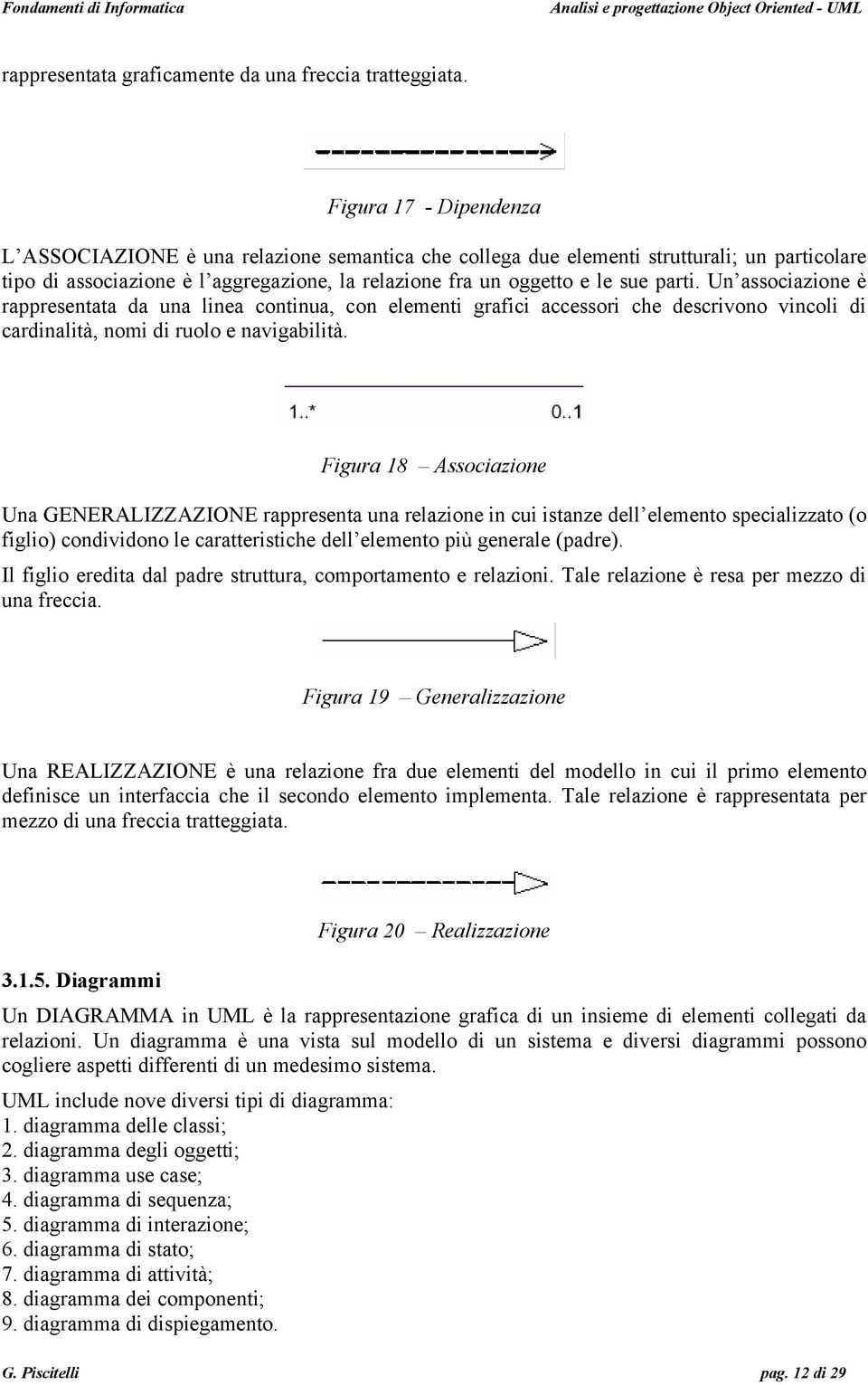 Un associazione è rappresentata da una linea continua, con elementi grafici accessori che descrivono vincoli di cardinalità, nomi di ruolo e navigabilità.