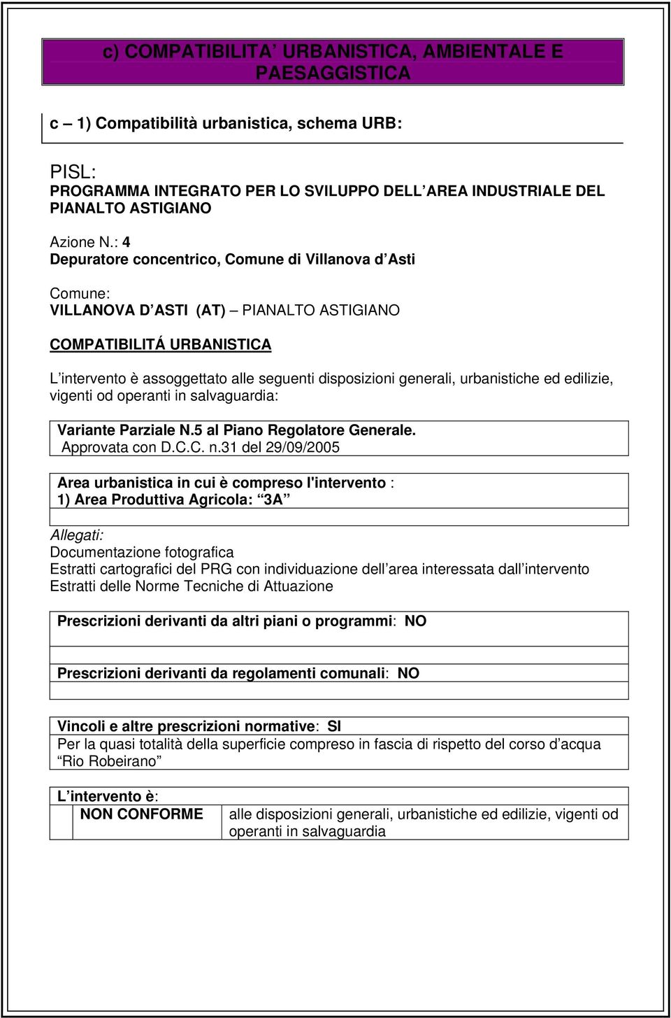 urbanistiche ed edilizie, vigenti od operanti in salvaguardia: Variante Parziale N.5 al Piano Regolatore Generale. Approvata con D.C.C. n.