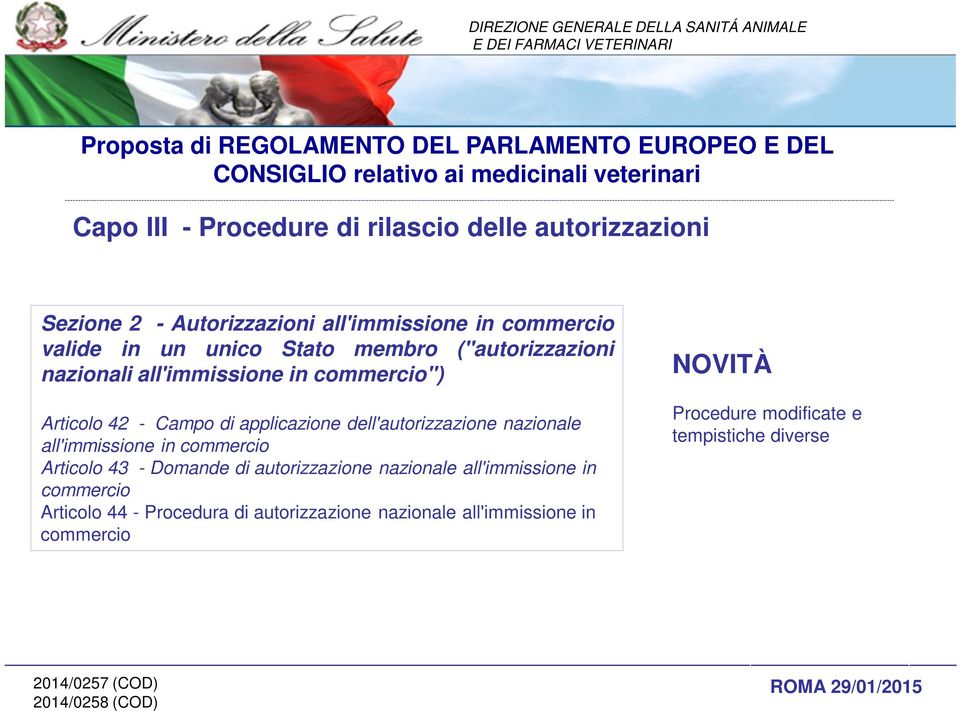 dell'autorizzazione nazionale all'immissione in commercio Articolo 43 - Domande di autorizzazione nazionale all'immissione