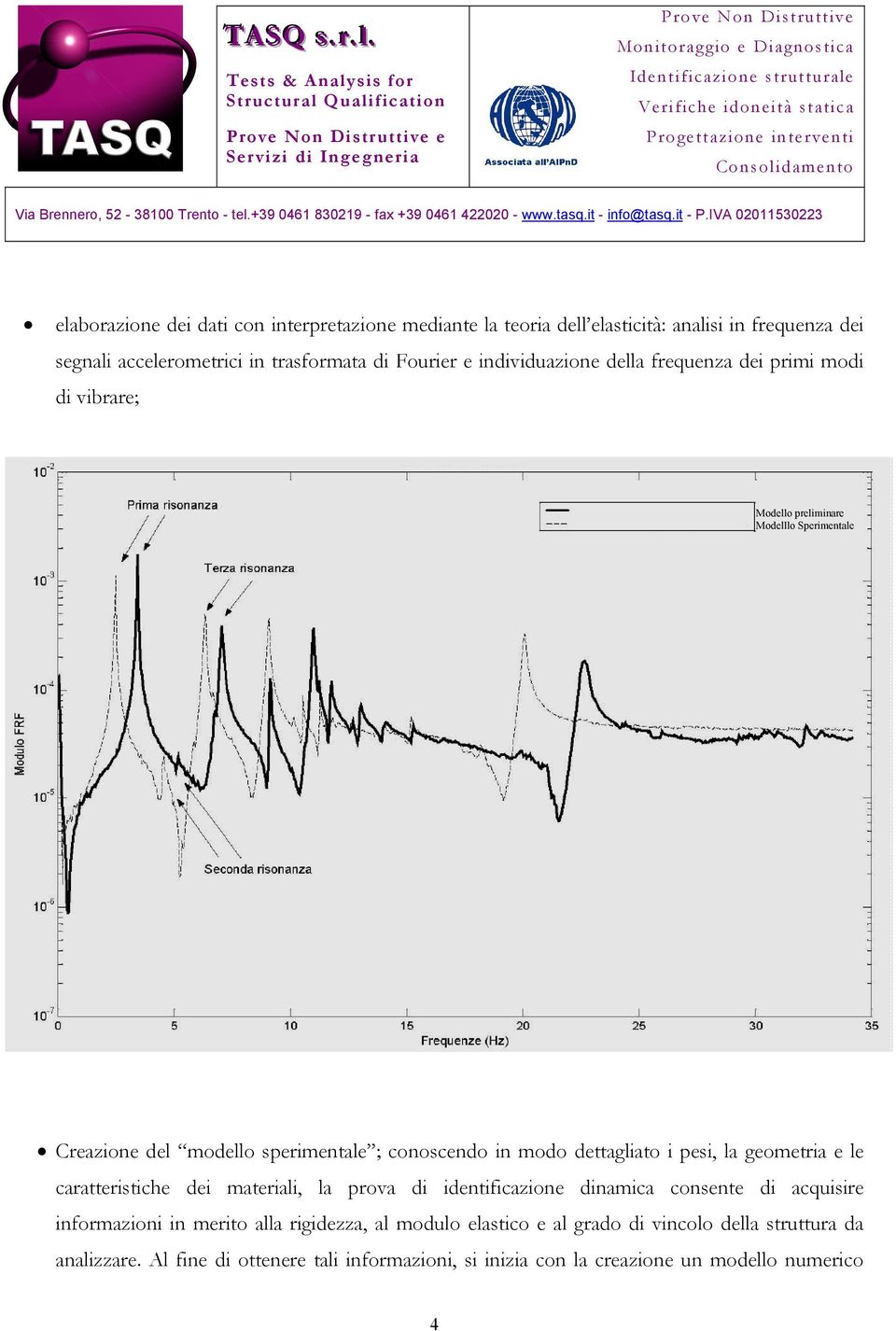 dettagliato i pesi, la geometria e le caratteristiche dei materiali, la prova di identificazione dinamica consente di acquisire informazioni in merito alla