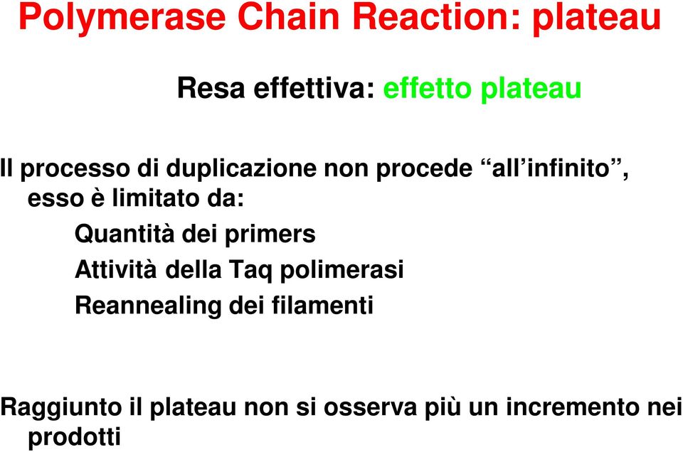 Quantità dei primers Attività della Taq polimerasi Reannealing dei