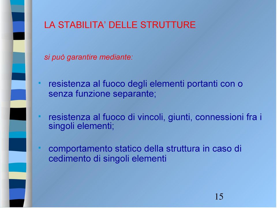 al fuoco di vincoli, giunti, connessioni fra i singoli elementi;