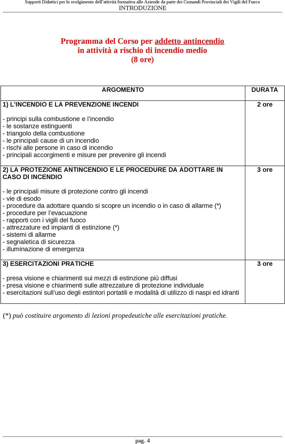 misure per prevenire gli incendi 2) LA PROTEZIONE ANTINCENDIO E LE PROCEDURE DA ADOTTARE IN CASO DI INCENDIO 3 ore - le principali misure di protezione contro gli incendi - vie di esodo - procedure