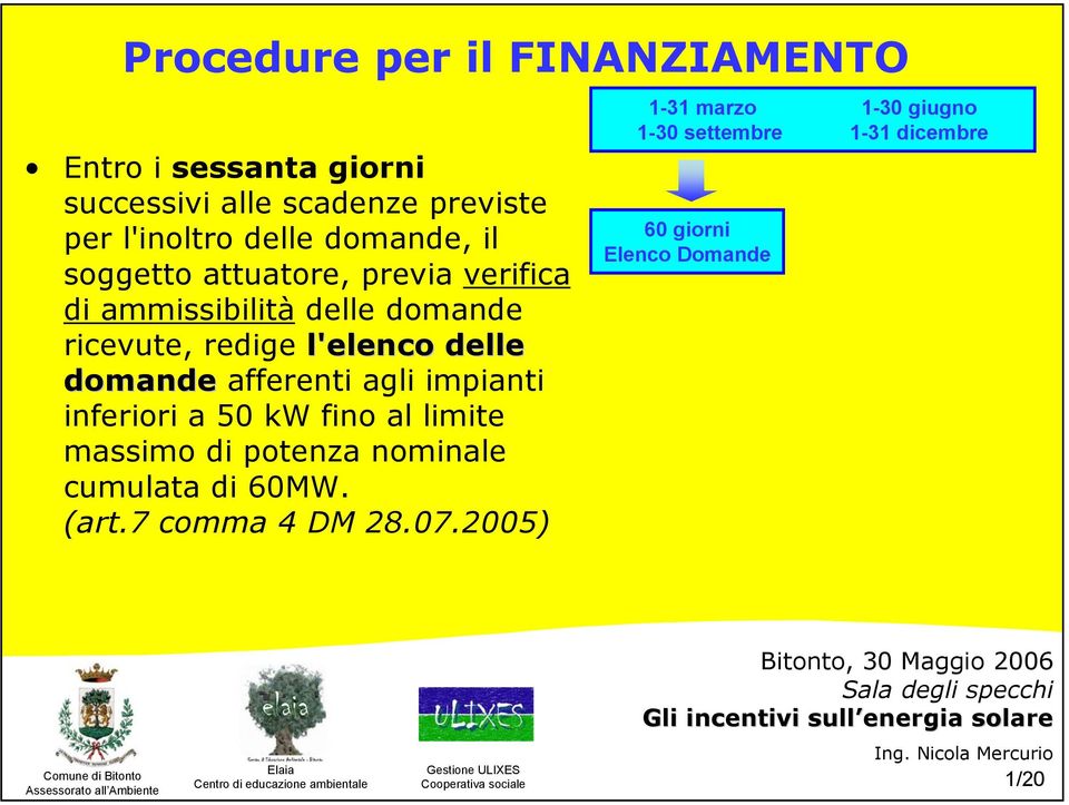 delle domande afferenti agli impianti inferiori a 50 kw fino al limite massimo di potenza nominale cumulata