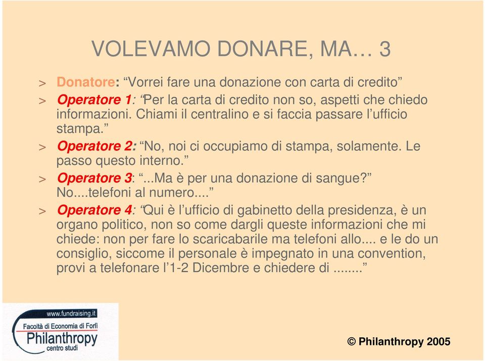 ..Ma è per una donazione di sangue? No...telefoni al numero.