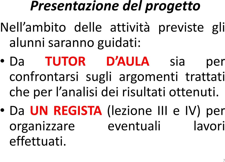 argomenti trattati cheperl analisideirisultatiottenuti.